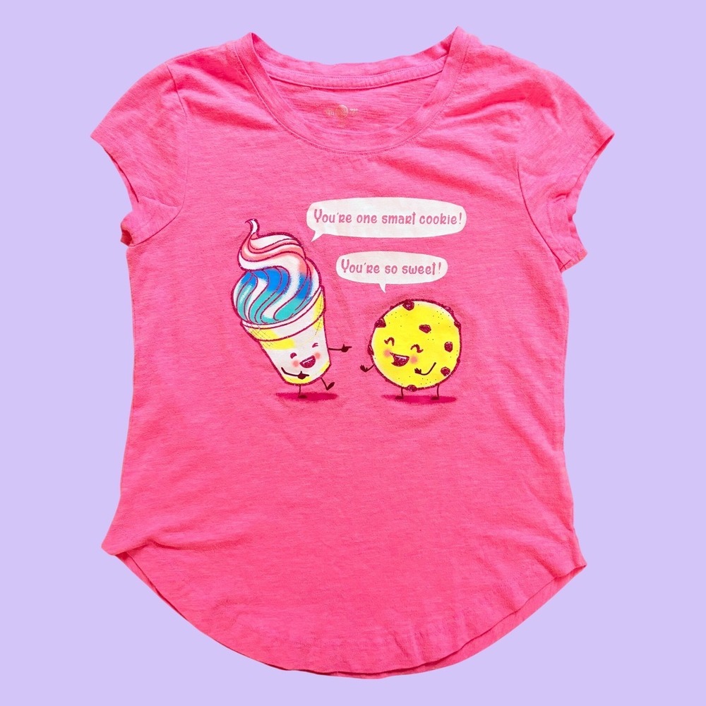 Y2K So Pink Graphic Baby Tee Smart Cookie Ice Cream Scene Cute Shirt #19